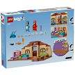 Back packaging art showcasing play features and model details for the LEGO Bluey 11221 School with Rusty and Bluey. 