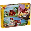 Back packaging art showcasing play features and model details for the LEGO Creator 31379 Fierce Dinosaur. 