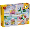 Back packaging art showcasing play features and model details for the LEGO Creator 31383 Floral Decor Perfume Bottle. 