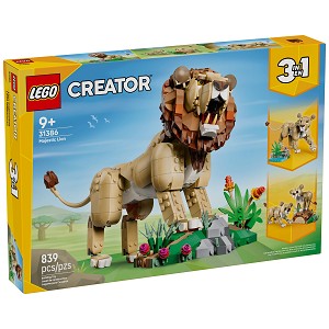 Front packaging art view for the brand new LEGO Creator 31386 Wild Animals Majestic Lion. 
