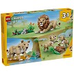 Back packaging art showcasing play features and model details for the LEGO Creator 31386 Wild Animals Majestic Lion. 