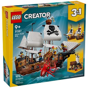 Front packaging art view for the brand new LEGO Creator 31387 Iconic Pirate Ship. 