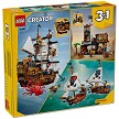 Back packaging art showcasing play features and model details for the LEGO Creator 31387 Iconic Pirate Ship. 