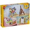 Back packaging art showcasing play features and model details for the LEGO Creator 31390 Floral Art Decor Painting. 