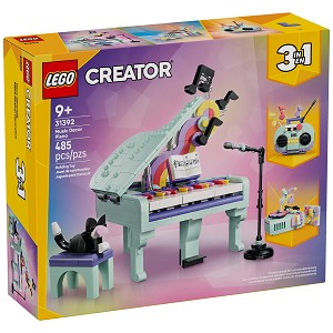 Front packaging art view for the brand new LEGO Creator 31392 Music Decor Piano with Cat. 