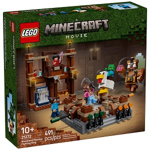 Front packaging art view for the brand new LEGO Minecraft 21272 Woodland Mansion Fighting Ring. 