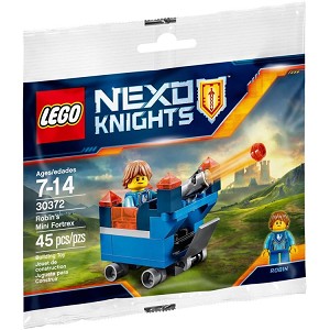 Additional product catalog view highlighting the features of the LEGO Nexo Knights 30372 Robins Mini Fortrex. 