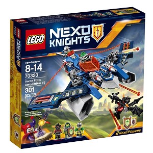 Additional product catalog view highlighting the features of the LEGO Nexo Knights 70320 Aaron Foxs AeroStriker V2. 