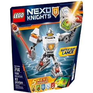 Additional product catalog view highlighting the features of the LEGO Nexo Knights 70366 Battle Suit Lance. 