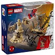 Back packaging art showcasing play features and model details for the LEGO Super Heroes Marvel 76334 Epic Battle SpiderMan vs Sandman. 