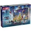 Back packaging art showcasing play features and model details for the LEGO Super Heroes Marvel 76340 Advent Calendar 2026. 