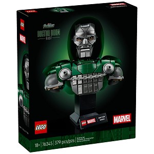 Front packaging art view for the brand new LEGO Super Heroes Marvel 76345 Doctor Doom Bust. 