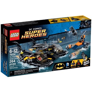Additional product catalog view highlighting the features of the LEGO Super Heroes DC Comics 76034 Batboat Harbor Pursuit SOLD OUT. 