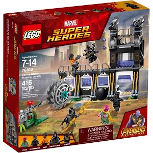 Additional product catalog view highlighting the features of the LEGO Super Heroes Marvel 76103 Corvus Glaive Thresher Attack SOLD OUT. 