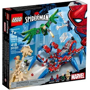 Additional product catalog view highlighting the features of the LEGO Super Heroes 76114 Marvel SpiderMans Spider Crawler SOLD OUT. 