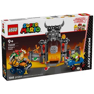 Front packaging art view for the brand new LEGO Super Mario 72039 Mario Kart Bowsers Castle. 