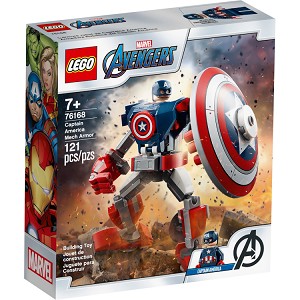 Additional product catalog view highlighting the features of the LEGO Super Heroes Marvel 76168 Captain America Mech Armor SOLD OUT. 